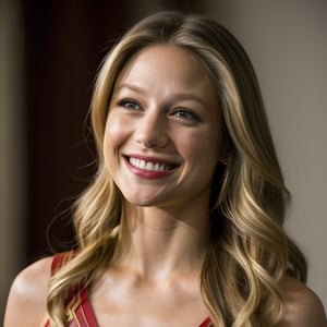 2/3 shot of Melissa Benoist, sks woman, wonder woman costume, (looking at the viewer), bright colours, blonde long hair, athletic body, hotel room background, bokeh, soft shadows, (midnight)