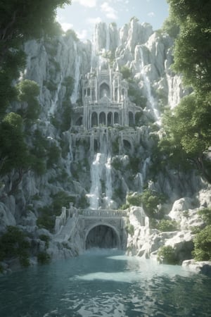 3d_render,realistic,real.palace,elf,magical,epic,waterfall,water,elven,palace,castle,white,3d_art,3d,kitakoumae,6000
