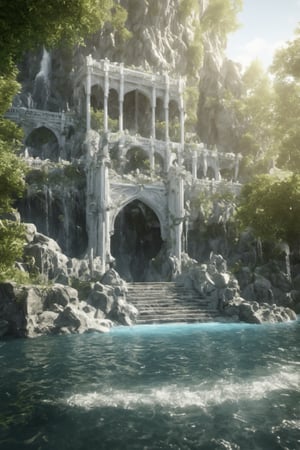 3d_render,realistic,real.palace,elf,magical,epic,waterfall,water,elven,palace,castle,white,3d_art,3d