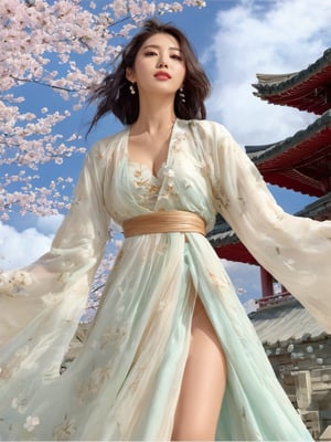 1girl, solo, hair ornament, bug, braid, jewelry, long hair, white hair, flower, earrings, long sleeves, dress, cloud of surrounding, building from afar, 
white dress wedding, plunging v dress, dress with a waist high slit, ((see-through dress)), daxiushan nude,

long white legs showing from the skirt, showing all the way to the waist, slit skirt revealing long legs, sexy legs, white legs, exposing many areas of the legs from ankles to abdomen, expose one breast, expose most of the nipple, Do not wear underwear, show her groin, show her long legs to the groin, (((((((nude body, show pubis, show navel, ))))))),

ornament, chakra, (( beautiful eyes )), full_body, small flowers in the hair, (((korean face female))),
,mythical clouds, realistic, ,xxmixgirl,3d figure,korean girl,3d style,
cinematic film still (Raw Photo:1.3) of (Ultrarealistic:1.3), different posture, up arms, ((arms up)), rainbow, in old used 1800 peasant clothing, crazy mad aggressive face and eyes, fantasy, concept art,NYFlowerGirl, arms up, tropical rain, jump up, hands touch softly you face, close up, Small cherry blossoms flew everywhere, the wind blew away the girl's clothes,