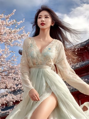 1girl, solo, hair ornament, bug, braid, jewelry, long hair, white hair, flower, earrings, long sleeves, dress, cloud of surrounding, building from afar, 
white dress wedding, plunging v dress, dress with a waist high slit, ((see-through dress)), daxiushan nude,

long white legs showing from the skirt, showing all the way to the waist, slit skirt revealing long legs, sexy legs, white legs, exposing many areas of the legs from ankles to abdomen, expose one breast, expose most of the nipple, Do not wear underwear, show her groin, show her long legs to the groin, (((((((nude body, show pubis, show navel, show waist, show chest,  ))))))),

ornament, chakra, (( beautiful eyes )), full_body, small flowers in the hair, (((korean face female))),
,mythical clouds, realistic, ,xxmixgirl,3d figure,korean girl,3d style,
cinematic film still (Raw Photo:1.3) of (Ultrarealistic:1.3), different posture, up arms, ((arms up)), rainbow, in old used 1800 peasant clothing, crazy mad aggressive face and eyes, fantasy, concept art,NYFlowerGirl, arms up, tropical rain, jump up, hands touch softly you face, close up, Small cherry blossoms flew everywhere, the wind blew away the girl's clothes,