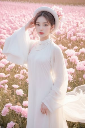 (masterpiece, best quality, niji style), (realistic, octane render, lot of details:6.3),
(full body photo :4.3), beautiful woman, korean woman, looking at the camera, (photo from head to toe:3.5),

(70s retro hairstyle:4.5),

clothing; ao dai vietnam, white ao dai, white dress, (white clothings:3.5), 

(long white pink pastel wavy hair2.4), (white wavy hair:3.5), brown eyes, beautiful eyes, closed mouth, The girl is tall and looks like a beauty queen,

hair blowing in the wind, small flower petals flying in the wind, flower petals flying in front of the girl,

(background is pink flower field of australia:1.1),

cinematic film still an awarded profesional photo of Leafwhisper, ideal body posture, perfect body proportions, hyperrealistic art, extremely high-resolution details, photographic, realism pushed to extreme, fine texture, incredibly lifelike,

different posture, up arms, ((arms up)), crazy mad aggressive face and eyes, fantasy, concept art, arms up, jump up, hands touch softly her face, (Both hands lift both tits:2.1),LinkGirl,aotac,aesthetic portrait,chibi,Anime ,huayu,Beautiful girl 