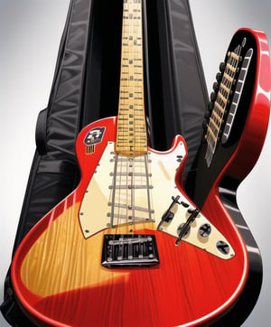 amazing (((complete electric guitar red and black))), vibrant color, white background, hd, (vector design), (2d flat), art ready to print, hd, full guitar, modern, ((fretboard guitar, Headstock guitar, neck guitar, body guitar)), (highly detailed), (((s-type electric guitar))), fender squier electric guitar