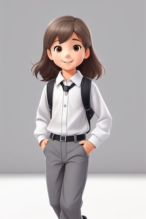 children with gray uniform,PinchingPOV, white background, latin kid,pov, boy  six year old, school_uniform, ((gray dress Trousers)), (black shoes), (white shirt), (gray pullover), brown hair, back to school, latin kid, white background,