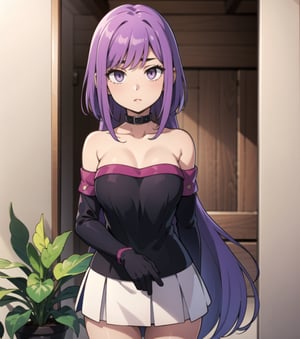 looking_at_viewer,bare_shoulders,lavender_hair