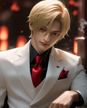 Happy vinsmoke sanji,女孩,旗袍,Dream, 10 year cute boy on a Black suit, white dress shirt, red tie, in the style of yuumei, realistic hyper - detailed rendering, yumihiko amano, zhang jingna, wiccan, trace monotone, rtx on ,細緻的背景,indian boy, various poses , cigar his mouth 