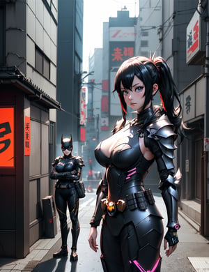 a couple of cosplays standing next to each other, cgsociety 9, 3 d anime realistic, realistic anime 3 d style, cyber japan style armor, oppai cyberpunk, cyber japan armor, modern cyberpunk anime, anime cyberpunk, anime styled 3d, realistic - anime, anime cgi style, anigirl batman, still from anime, anime cosplay