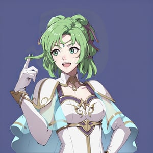 FE13, FE13-Style, Fire_Emblem, Fire_Emblem_Awakening, Fire_Emblem_Portrait, Fire_Emblem_Awakening_Portrait_style, solid blue background

L'arachel, L'arachel (Fire Emblem Sacred Stones), Green, both_eyes_open, female, woman, smiling, happy, :), exact same face as Img2Img

official art,  perfect lighting, Colorful, Bright_Front_face_Lighting, White skin, 
(masterpiece:1.0), (best_quality:1.0),  ultra high res, 4K, ultra-detailed, photography, 8K, HDR, highres, absurdres:1.2, better_hands,Handsome,(Hands:1.1