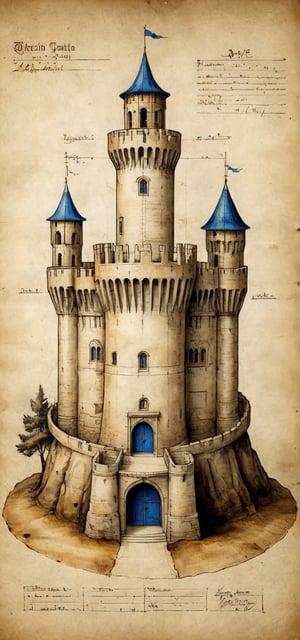 (Medieval architectural blueprint:1.3),  ink drawing, on blueprint white paper,  of a wonderful (medieval castle in Italy:1.4),  14th century,  (golden ratio:1.3),  (medieval architecture:1.3),  BREAK (front and side view:1.2),  (Illustration drafting style:1.1), highest quality,  original drawing. BREAK Front view, well-lit, by Leonardo Da Vinci, by Castruccio Castracani, (perfect drawing:1.2),  award winning,  detailed and intricate,  masterpiece,  itacstl, real_booster, itacstl, on parchment, art_booster,
