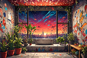 Minimalistic concrete bathroom
masterpiece, best quality, (Anime:1.4), minimalistic concrete bathroom with plants, New York Penthouse, skyline views, big high windows, purple and red sunset light, abstract painting with clear details, themes of love, affection, hope, deep meaning, sharp lines, vibrant colors, warmth, connection, dynamic shapes and patterns, bundles of tiny creatures communicating through the field of space and time, minimalist, mixed media vintage poetry paper, visually striking, deeply symbolic
