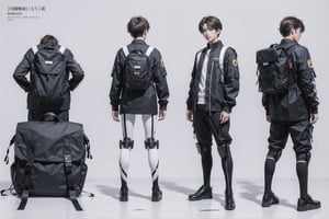 blueprints ensemble details, eva pilot ensemble, evangelion, with robotic ensemble, with robotic backpack, black and white ensemble, men, ensemble parts blueprints details, black and white, minimalistic ensemble,

