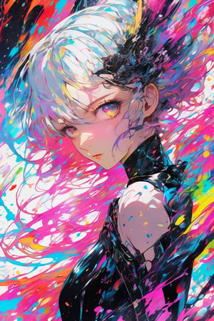 (masterpiece, best quality, niji style), (anime:1.5), anime drawing art, in the style of crisp neo-pop illustrations, swirling colors, bold and colorful portraits, uhd image, futuristic victorian, splattered/dripped, realistic hyper-detail