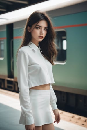 a girl,style of Alessio Albi , train , 20 year old