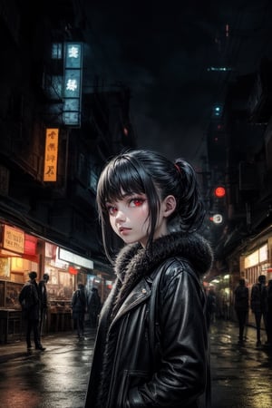 masterpiece, face focused portrait, standing, (looking at viewer:1.2), 1girl, cute face, | outdoors, garden, (night time), night, cozy lights, oriental scenery, asian garden, | futuristic city, neon lights, | depth of field, bokeh, ,cyborg style,cyberpunk style,Jukujo