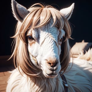 3d fluffy llama, closeup cute and adorable, cute big circular reflective eyes, long fuzzy fur, pixar render, unreal engine cinematic smooth, intricate detail, cinematic,机甲少女