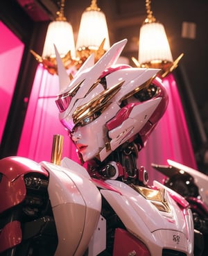 holiday,woman,dramatic lighting,Pink Mecha,Honey Mecha,(perfect fit:0.85),photo-realistic,Pink Mecha,Mecha