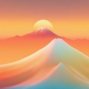 Dopamine Color, no humans, sunset, orange sky, mountain, sun, sky, scenery, outdoors, yellow sky, gradient sky, mount fuji