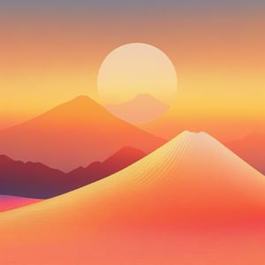 Dopamine Color, no humans, sunset, orange sky, mountain, sun, sky, scenery, outdoors, yellow sky, gradient sky, mount fuji