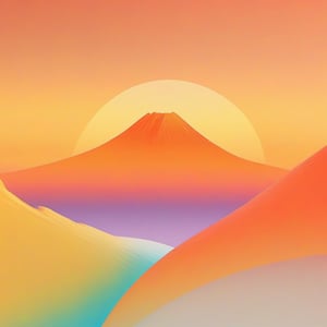 Dopamine Color, no humans, sunset, orange sky, mountain, sun, sky, scenery, outdoors, yellow sky, gradient sky, mount fuji