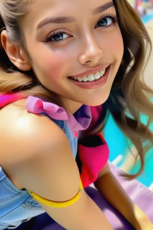 1 young woman, in her 20s, beautiful detailed eyes,beautiful detailed lips, happy face,long eyelashes,brown hair, sparkling eyes, happy smile, full-body visible, hands visible, torso visible, A long RANDOM hair, image hyperealism, (masterpiece, best quality, photorealistic, 8k raw photo), light smile colorful, highest detailed, zoom_out, random hairstyle,more detail XL,, (dynamic seducing pose), Marlene Favela,REALISTIC,GIRL,PHOTO