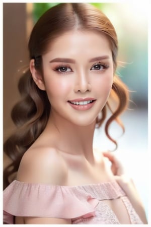 1 young woman, in her 20s, beautiful detailed eyes,beautiful detailed lips, happy face,long eyelashes,brown hair,light and delicate pink blush,sparkling eyes,happy smile, ((full-body visible)),  full-body_portrait, Marlene Favela