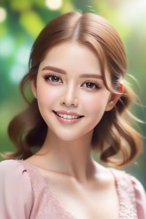 1girl, student, beautiful detailed eyes,beautiful detailed lips, happy face,long eyelashes,brown hair,light and delicate pink blush,sparkling eyes,happy smile, ((full-body visible)),  full-body_portrait, Marlene Favela