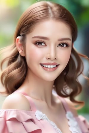 1girl, student, beautiful detailed eyes,beautiful detailed lips, happy face,long eyelashes,brown hair,light and delicate pink blush,sparkling eyes,happy smile, ((full-body visible)),  full-body_portrait, Marlene Favela