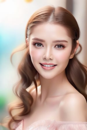 1 young woman, in her 20s, beautiful detailed eyes,beautiful detailed lips, happy face,long eyelashes,brown hair,light and delicate pink blush,sparkling eyes,happy smile, ((full-body visible)),  full-body_portrait, Marlene Favela