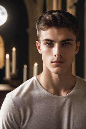 a handsome italian man, (church, grimreaper, moonlight:1.4), sharp focus, short hair, fade haircut, sharp focus, finely detailed eyes and face, shirtless, short hair, male_only, add noise, sharp skin, masterpiece, photorealistic, best, best quality, male, handsome, Movie Still, Cinematic, Cinematic Lighting, Film Still, Cinematic Shot, handsome italian,