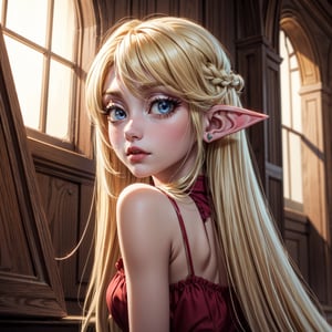 (elf ear, pointed ear), (light blonde hair, very long hair, 