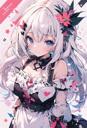 Maid girl, pink maid outfit, 16 year old girl,
Making a heart mark with his hands,
Long silver hair,