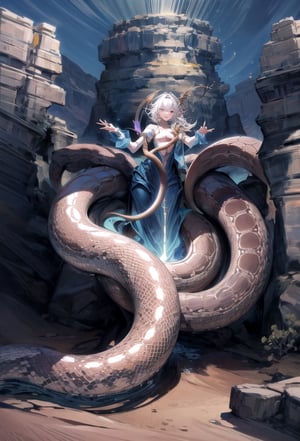 Lamia,
Snake and woman's upper body
Whole body, dynamic pose,
desert,