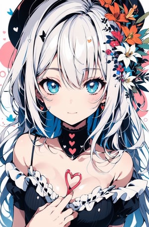 Maid girl, pink maid outfit, 16 year old girl,
Make a heart symbol using both hands,
Long silver hair,
Draw the whole body,