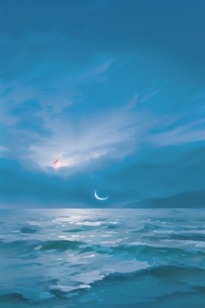 moon, sky, endless sea, sea meets sky, moonlit sky