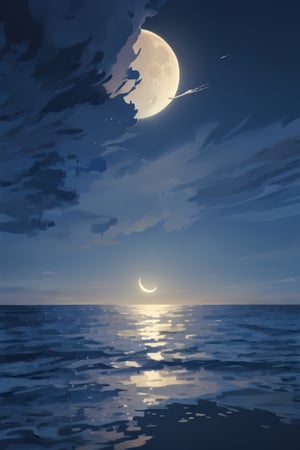 moon, sky, endless sea, sea meets sky, moonlit sky