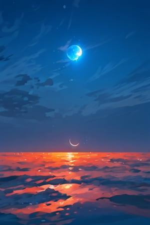 moon, sky, endless sea, sea meets sky, moonlit sky