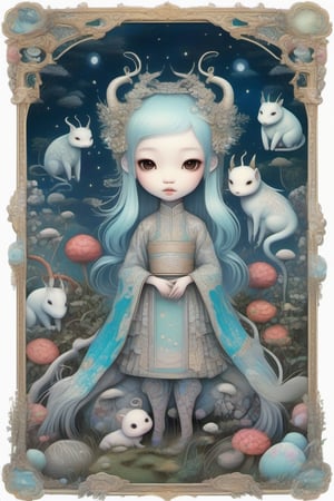   ultra highly detailed, , cinematic, 32k,  Asian folklore,  detailed  ink, acrylic,  by Craola,  Nicoletta Ceccoli, Beeple, Jeremiah Ketner  Todd Lockwood, storybook illustration,  cute  vivid tiny   Yokai  fairy   girl  and  perfect  Asian  ghost dragon , extremely big sharp  glowing   eyes,  meadow, forest,  night, ,stars, starry sky, fairytale,  storybook,   mystical, highly detailed unusual  highly detailed, intricated, intricated pose,   masterpiece, high quality, ultra details, small detailing,vibrant colors, complex patterns , unreal engine 