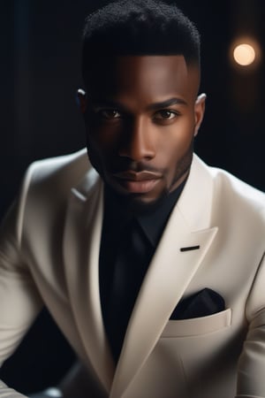 A stunning intricate full color portrait of black male, wearing a black official suit, epic character composition, albi, nina masic, sharp focus, natural lighting, subsurface scattering, f2, 35mm, film grain,