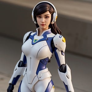 mecha suit, D.Va suit inspired, Overwatch videogame character, white purple suit with fucsia decals, robot,Mecha,mecha_girl_figure,roblit, android, design,