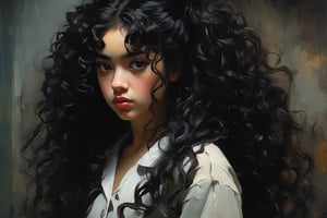 


luminous high definition ultra reality portrait of expressive 19 year old Hispanic girl with long black curly hair ,Darkness, horror, creepy, Impressionist Anime painting,  oil painting, disease, mine - type, mass - produced type, cross, slanted eyes, spanish school uniform twintails, , horror movie atmosphere, dramatic light atmosphere, by Malcolm Liepke, Casey Baugh, jujin ito, and Nick Alm