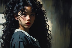 


luminous high definition ultra reality portrait of expressive 19 year old Hispanic girl with long black curly hair ,Darkness, horror, creepy, Impressionist Anime painting,  oil painting, disease, mine - type, mass - produced type, cross, slanted eyes, spanish school uniform twintails, , horror movie atmosphere, dramatic light atmosphere, by Malcolm Liepke, Casey Baugh, jujin ito, and Nick Alm