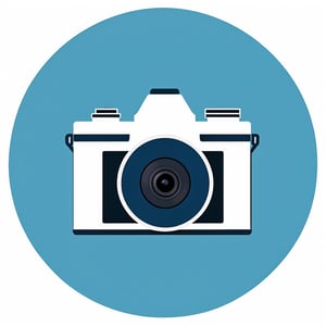 Generate a flat icon depicting ((a camera)) on a ((white background)). The design should be clean and minimalist, resembling a recognizable ((clipart)) or icon. Ensure that the camera is represented in a straightforward manner with clear lines and a flat design style. The goal is to create an easily distinguishable icon that can be used in various contexts and applications.