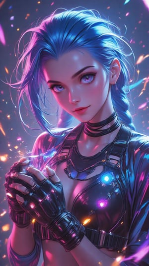 Beautiful girl in neon style, cyber style, cyber suit, lots of patterns, silver wires, magma suit, lava gloves