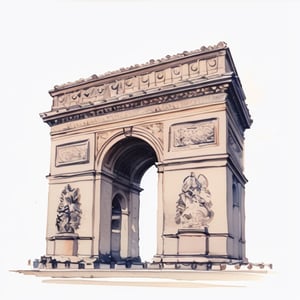 Arcul de Triumf, centered, 
watercolor illustration, pencil outlines, 
(isolated on a white background)