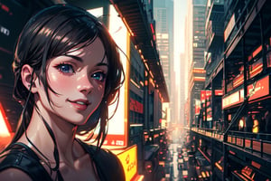 (4k), (masterpiece), (best quality), (extremely intricate), (realistic manga art anime), (sharp focus), (cinematic lighting), (extremely detailed), sci-fi theme, synth-wave, cyberpunk

1girl, smile

Backgound, vibrant cyberpunk city,