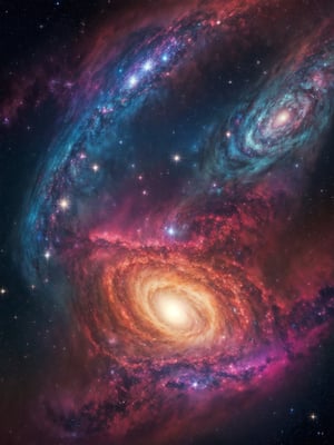 Wallpaper, galaxy background, Combine galaxies, stardust, and nebulas into a vivid, ethereal tapestry using otherworldly colors and elements. Photorealistic, vibrant, award winning