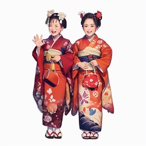 2 girls, Japanese ((kimono)), centered, 
watercolor illustration, pencil outlines, highly detailed,
(isolated on a white background),
EpicArt