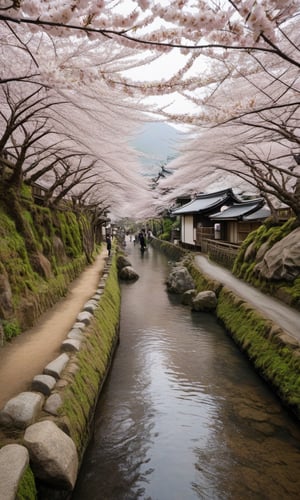 In a remote village in the interior of Japan, natural beauty and unique Japanese culture combine in extraordinary harmony. The village is located at the foot of a volcano covered in dense green forest, where the sound of gurgling water from a small river fills the air with tranquility.In spring, the cherry blossoms bloom brilliantly, creating a carpet of soft cherry blossoms along the riverbank. Villagers gather under blooming cherry trees to celebrate Hanami, an ancient cherry blossom festival. Some of them wear traditional kimonos with beautiful and colorful patterns, while others play the shamisen, creating soothing traditional music. During the summer, the green fields around the village are filled with fat rice plants. Local farmers diligently work in the rice fields, following a hereditary tradition that has existed for centuries. The village is surrounded by undulating green fields, creating stunningly beautiful views. Autumn brings magical color changes to the village. The red, yellow and orange maple trees bloom beautifully, creating a spectacular view around the traditional temple located in the center of the village. Villagers hold a Shichi-Go-San celebration, a traditional ceremony where children at the ages of three, five, and seven come to the shrine to pray. In winter, the entire village is covered by a thick layer of white snow. Traditional houses with wide thatched roofs display the beauty of classic Japanese architecture. People gather inside their warm homes while enjoying traditional foods like nabe (hot pot) and warm sake. Views of towering mountains in the background, old temples honoring spiritual heritage, and daily life filled with tradition creates an impressive picture of the peaceful and beautiful Japanese countryside.