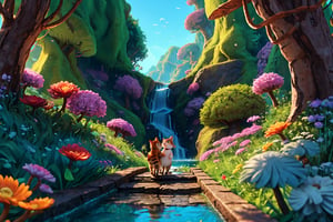 After spending an incredible time in front of the enchanting waterfall, the cat and the squirrel decided to go home with happy smiles on their faces. The warm sun and bright blue sky witnessed their unforgettable adventure. The cat and Tuki walked together on a path that snaked through the lush forest. Their steps were energetic, and they talked to each other cheerfully, sharing stories of their adventures. They looked so close and happy, as if this adventure had strengthened their friendship. Along the way home, they passed cheerfully flowing small streams and vibrant grasslands. The beautiful sounds of nature, such as birds chirping and leaves rustling, filled the air, creating a harmonious backdrop for their journey. As their home drew closer, the happiness on the faces of the Cat and the Squirrel grew brighter. They knew that today's adventure would be a memory they would cherish forever. Their friendship has been strengthened by this experience, and they realize how lucky they are to be able to share these beautiful moments together.