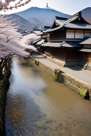 In a remote village in the interior of Japan, natural beauty and unique Japanese culture combine in extraordinary harmony. The village is located at the foot of a volcano covered in dense green forest, where the sound of gurgling water from a small river fills the air with tranquility.In spring, the cherry blossoms bloom brilliantly, creating a carpet of soft cherry blossoms along the riverbank. Villagers gather under blooming cherry trees to celebrate Hanami, an ancient cherry blossom festival. Some of them wear traditional kimonos with beautiful and colorful patterns, while others play the shamisen, creating soothing traditional music. During the summer, the green fields around the village are filled with fat rice plants. Local farmers diligently work in the rice fields, following a hereditary tradition that has existed for centuries. The village is surrounded by undulating green fields, creating stunningly beautiful views. Autumn brings magical color changes to the village. The red, yellow and orange maple trees bloom beautifully, creating a spectacular view around the traditional temple located in the center of the village. Villagers hold a Shichi-Go-San celebration, a traditional ceremony where children at the ages of three, five, and seven come to the shrine to pray. In winter, the entire village is covered by a thick layer of white snow. Traditional houses with wide thatched roofs display the beauty of classic Japanese architecture. People gather inside their warm homes while enjoying traditional foods like nabe (hot pot) and warm sake. Views of towering mountains in the background, old temples honoring spiritual heritage, and daily life filled with tradition creates an impressive picture of the peaceful and beautiful Japanese countryside.